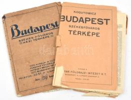 cca 1920-1925 Budapest székesfőváros térképe, kiadja a Magyar Földrajzi Intézet R.t. Több kihajthatós térképrészlet Budapestről, papír borítókban