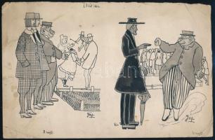 Jász jelzéssel, 1910-30 körül: Karikatúra. Tus, papír, lap szélén kissé sérült, 23,5x17,5 cm