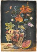 Harrits jelzéssel. Csendélet virágokkal és gyümölcsökkel. Olaj, farost, 56x39,5 cm