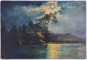Katica 1908 jelzéssel: Romantikus táj teliholddal. Olaj, karton, 29,5x44,5 cm