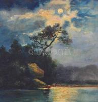 Katica 1908 jelzéssel: Romantikus táj teliholddal. Olaj, karton, 29,5x44,5 cm