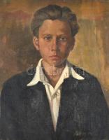 Olvashatatlan jelzéssel: Fiú portré. Olaj, vászon, datált (1950), 49,5x40,5 cm