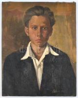 Olvashatatlan jelzéssel: Fiú portré. Olaj, vászon, datált (1950), 49,5x40,5 cm
