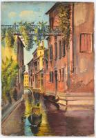 Jelzés nélkül: Velencei gondolák. Olaj, karton, sérült, 57,5x40,5 cm
