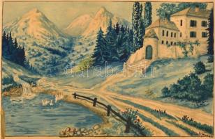 Károly János 950 jelzéssel: Hegyvidéki táj. Akvarell, papír, lap alja foltos, 29x39 cm