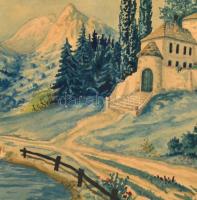 Károly János 950 jelzéssel: Hegyvidéki táj. Akvarell, papír, lap alja foltos, 29x39 cm