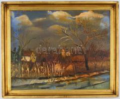 Fehér László jelzéssel: Őszi táj. Olaj, farost, foltos, fa keretben. 40x50 cm