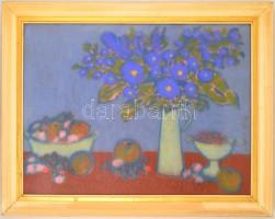 Böhm Lipót "Poldi" (1916-1995): Csendélet virágokkal és gyümölcsökkel. Pasztell, papír, je...