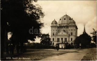 1928 Győr, Petőfi tér, zsinagóga, dohány és szivar kioszk