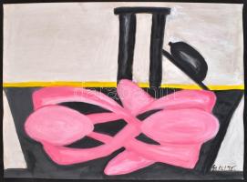 fe. Ll. 98 jelzéssel: Kompozíció rózsaszínben. Olaj, akvarell, papír, 50×70 cm
