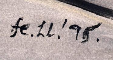 fe. Ll. '95 jelzéssel: Kompozíció zöldben. Olaj, akvarell, papír, 70×50 cm