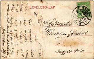 1908 Kassa, Kosice; Szabadság tér, kerekes kút, piac  / square, market, well  (Rb)