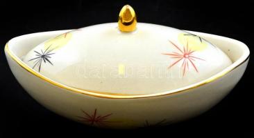 Gránit porcelán cukortartó, kézzel festett, jelzett, kopással 8x14 cm + Scherzer Bavaria Germany por...