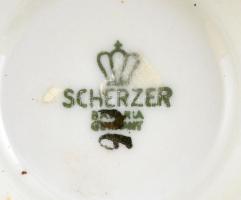 Gránit porcelán cukortartó, kézzel festett, jelzett, kopással 8x14 cm + Scherzer Bavaria Germany por...