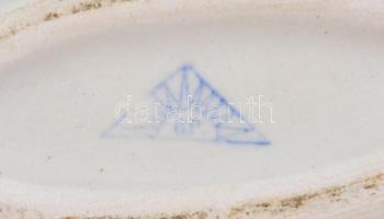 Gránit porcelán cukortartó, kézzel festett, jelzett, kopással 8x14 cm + Scherzer Bavaria Germany por...