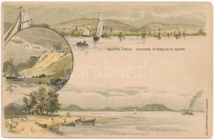 4 db RÉGI magyar litho Ezredéves Kiállítás képeslap, egy piros 5 krajcáros díjjegyes lappal / 4 pre-...