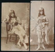 Blaha Lujza (1850-1926) a nemzet csalogánya, 4 db sérült fotó + 1 db kartonra ragasztott, színezett nyomtatvány, 12,5×8,5 és 15,5×7,5 cm között