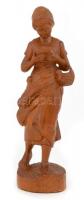 Olvasgató lány, faragott fa szobor, jelzés nélkül, hátoldalon kis hibával, m: 30,5 cm