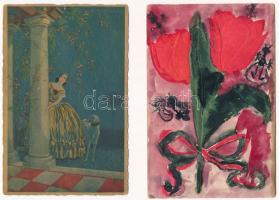 15 db RÉGI motívum képeslap: köztük lithok, dombornyomott és kézzel festett / 15 pre-1945 art motive...