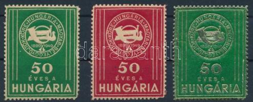 1949 50 éves a Hungária Bélyeggyűjtők köre 3 klf dombornyomásos levélzáró