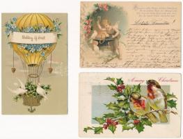 7 db RÉGI motívum képeslap: litho dombornyomott üdvözlőlapok / 7 pre-1945 art motive postcards: embossed litho greetings