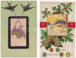 7 db RÉGI motívum képeslap: litho dombornyomott üdvözlőlapok / 7 pre-1945 art motive postcards: embo...