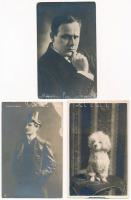 3 db RÉGI motívum képeslap: színészek és kutya / 3 pre-1945 motive postcards: actors (Psilander and Tanay Frigyes) and dog