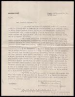1943 Kelemen Ernő újságíró levele Csecsotka Károlynak a Magyar Ügetőverseny Egyesület ügyvezető igazgatójának a kerepesi úti ügető pálya 10 éves évfordulója alkalmából írott cikkéről. Dombornyomott címeres levélpapíron.