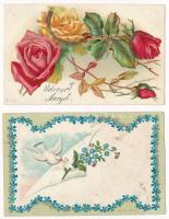 24 db RÉGI hosszúcímzéses motívum képeslap: litho és dombornyomott virágos üdvözlők / 24 pre-1905 motive postcards: embossed and litho floral greetings