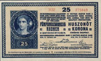 1918. 25K "hullámos", sorszám "3"-as száma egyenes felső szárral! T:II+ Csak egyszer hajtva! RR!!