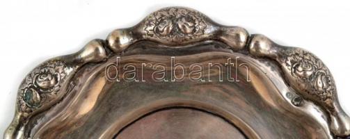 Ezüst(Ag) rózsás tál, jelzett, d: 14 cm, nettó: 144,2 g