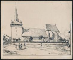 cca 1900 Richter jelzéssel Bonczhidai templom, Bánffyhunyad ref templom.2  db tusrajz. 24x19 cm, 12x...