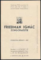 1934 Koncertműsor: Friedmann Ignác zongoraestje + Prokoffiev, Dohnányi, Fischer és mások 12p.