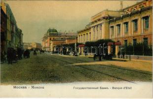 Moscow, Moskau, Moscou; Banque dEtat / bank, street view, horse-drawn carriages. Knackstedt & Näther Lichtdruckerei 100.