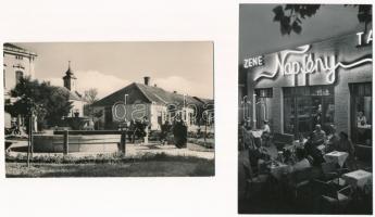 Hajdúszoboszló. Képzőművészeti Alap Kiadóvállalat - 9 db modern képeslap (Napfény espresso, Fő tér, ...