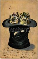 1903 Cats in a hat. Serie Mieze. 411. litho (EK)