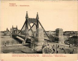 Budapest, Erzsébet híd, utcaseprő. Hajtatlan panoráma képeslap, Taussig Arth. 5132. (ragasztónyom / gluemark)