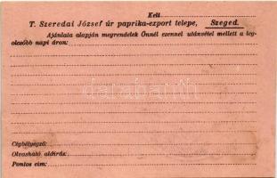 Szeredai József szegedi paprika export telep reklámlapja / Hungarian pepper export advertising card ...