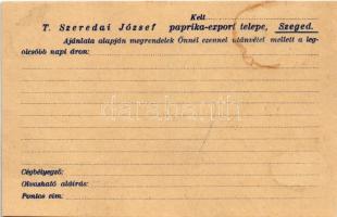 Szeredai József szegedi paprika export telep reklámlapja / Hungarian pepper export advertising card ...