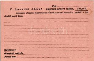 Szeredai József szegedi paprika export telep reklámlapja / Hungarian pepper export advertising card ...