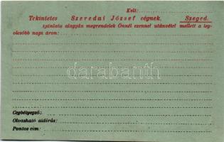 Szeredai József szegedi paprika export telep reklámlapja / Hungarian pepper export advertising card ...