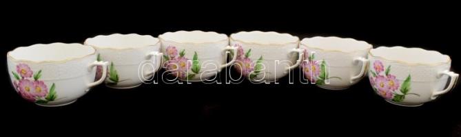 Herendi virág mintás hiányos teás készlet. Kézzel festett, jelzett, minimális kopásokkal