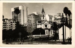 Sao Paulo, Largo Paisandú / street view, autobus, church, automobile. Foto Postal Colombo photo