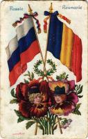 Russie - Roumanie. Les drapeaux du droit / Russian and Romanian flags. A. Noyer Paris Serie No. 85. s: Juan Ruiz (worn corners)