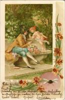 1903 Liebesboten / Romantic Art Nouveau floral greeting card litho (EK)