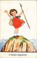 1939 A helyzet magaslatán! / Children art postcard, hiking. W.S.S.B. 7600/2. s: John Wills (EK)