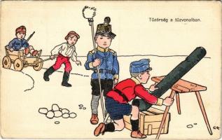 1924 Tüzérség a tűzvonalban / Hungarian military art postcard, children dressed as soldiers, artillery s: G. R. (EK)