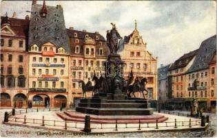 1911 Leipzig, Markt mit Siegesdenkmal / market, monument, shops. Raphael Tuck & Sons "Oilette" Serie Leipzig II. No. 682. B. s: R. Warren Vernon