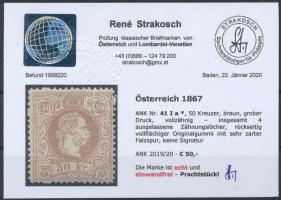 50kr brown, with watermark part, marks of hinges Certificate: Strakosch 50kr barna vízjelrészlettel,...