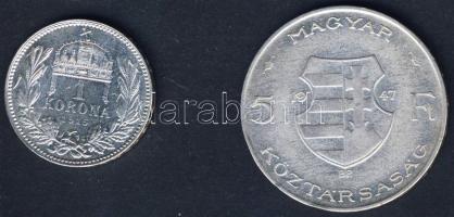 1915. 1K Ag T:2 + 1947. 5Ft Ag T:3